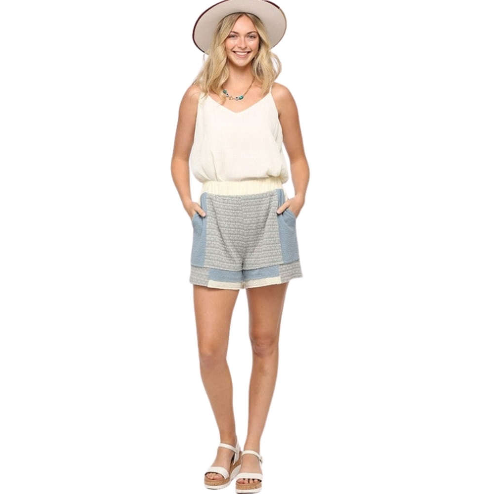 Block & Textured Shorts In Slate‎ Blue